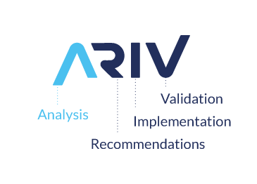 Le nom ARIV et la signification des quatre lettres : A pour Analyse, R pour Recommandation, I pour Implantation et V pour Validation